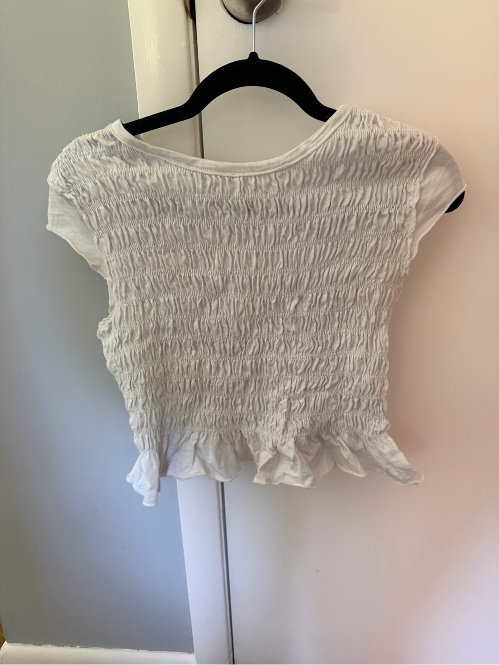 White Smocked Ruffle Crop Top